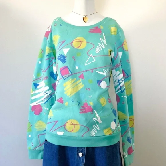 Fifth Sun Colorful Geometric Abstract Art 90s Inspired Retro Print Sweatshirt - Picture 3 of 11